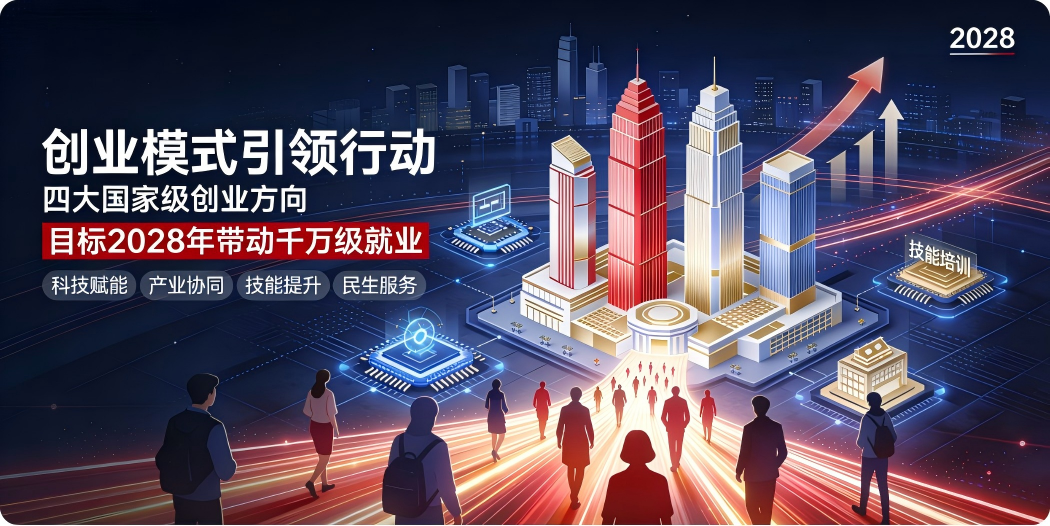🚀 四部委联合印发创业模式引领行动：四大国家级创业方向，目标 2028 年带动千万级就业