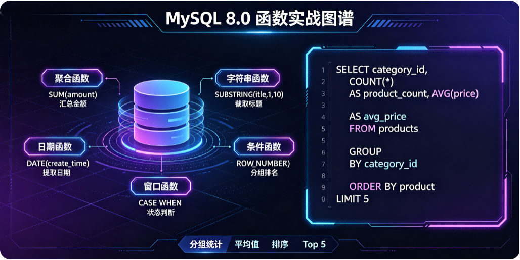 基于MySQL 8.0 的常用函数分类 + 实战示例
