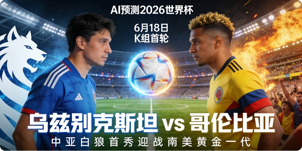🏆 AI预测2026世界杯—6月18日K组首轮：乌兹别克斯坦 vs 哥伦比亚——"中亚白狼"首秀迎战"南美黄金一代"