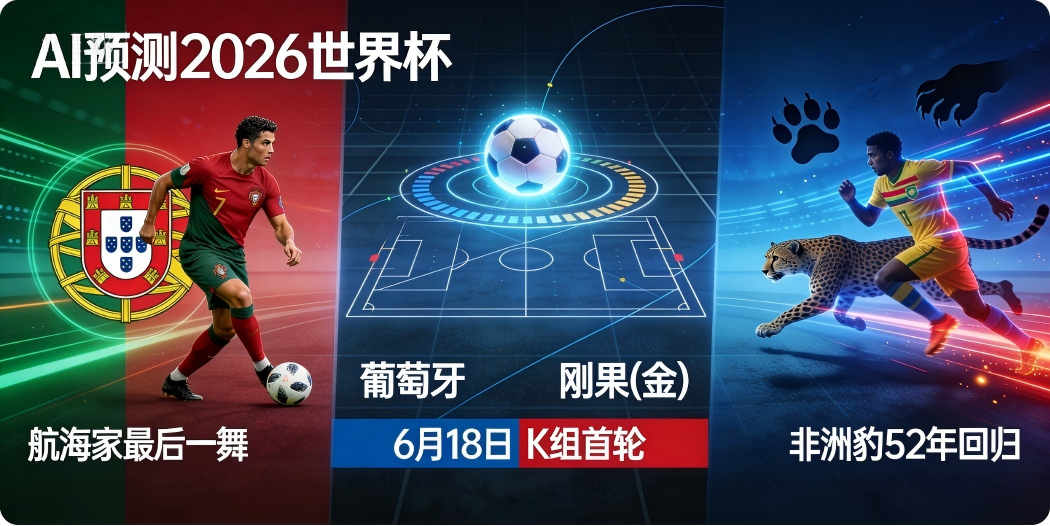 🏆 AI预测2026世界杯—6月18日K组首轮：葡萄牙 vs 刚果(金)——"航海家"C罗最后一舞vs"非洲豹"52年回归