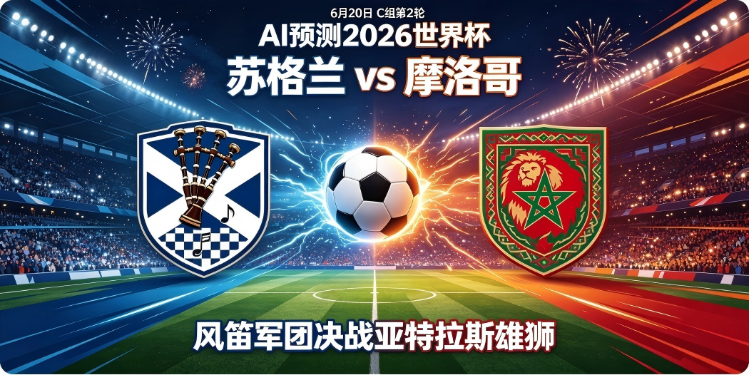 🏆 AI预测2026世界杯—6月20日 C组第2轮：苏格兰 vs 摩洛哥——"风笛军团"决战"亚特拉斯雄狮"