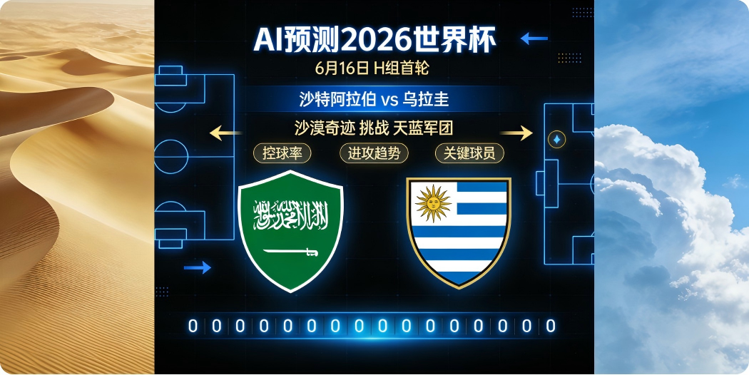 🏆 AI预测2026世界杯—6月16日H组首轮：沙特阿拉伯 vs 乌拉圭——"沙漠奇迹"挑战"天蓝军团"