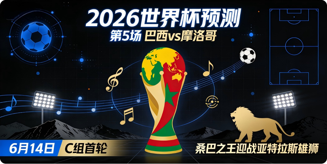🏆 AI预测2026世界杯第5场—6月14日C组首轮：巴西 vs 摩洛哥——"桑巴之王"迎战"亚特拉斯雄狮"