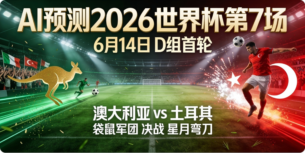 🏆 AI预测2026世界杯第7场—6月14日 D组首轮：澳大利亚 vs 土耳其——"袋鼠军团"决战"星月弯刀"