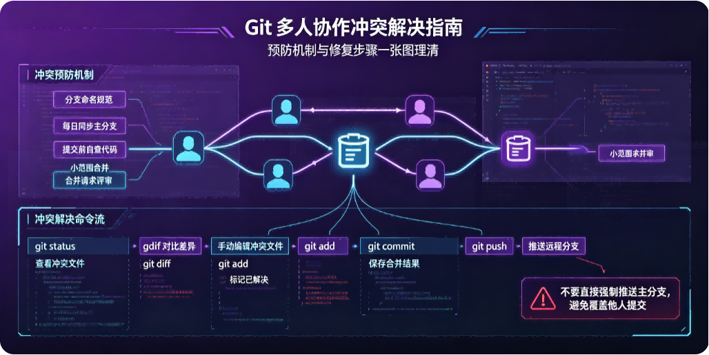 Git 多人协作：冲突预防 + 完整冲突解决方案