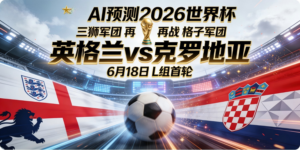 🏆 AI预测2026世界杯—6月18日L组首轮：英格兰 vs 克罗地亚——"三狮军团"再战"格子军团"